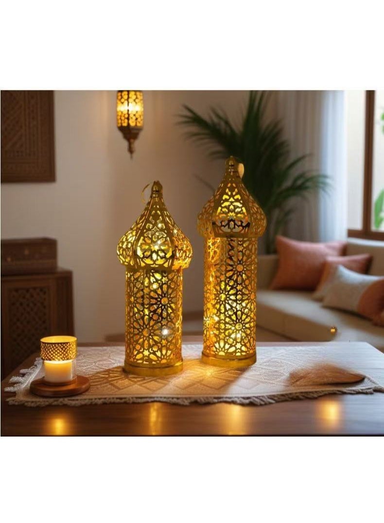  CityRiya-Long فانوس رمضان، ديكورات رمضان للمنزل، 3 مجموعات من مصابيح ديكور رمضان، ديكور فوانيس رمضان، ديكور فانوس شمعة مغربي عتيق، قطعة مركزية للطاولة، هدية عيد مبارك للمنزل (3 قطع) - Image 4